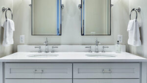 white silestone bathroom countertops
